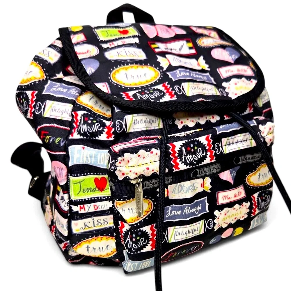 Lesportsac Edie Mini Back Pack Bag Candy‎ Wrapper Canvas Trim Boxy Body School